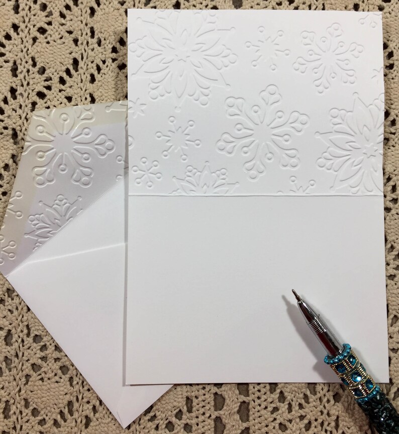 Embossed Snowflake Note Cards Set of 8 Winter Thank You Notes and Invitations