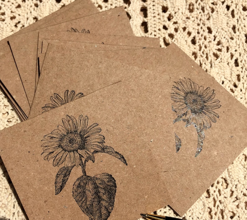 set of 12 Rustic Mini Sunflower Note Cards 3x3