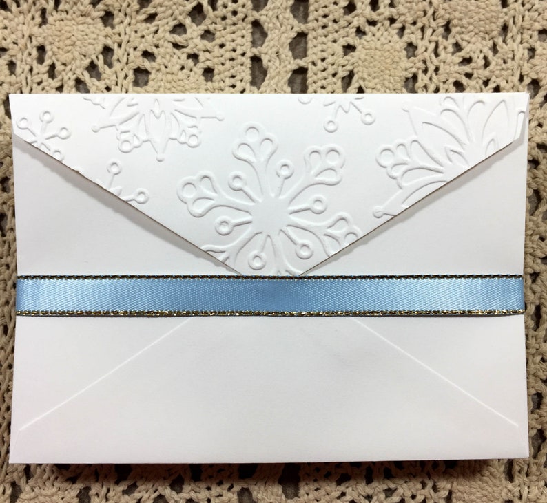 Embossed Snowflake Note Cards Set of 8 Winter Thank You Notes and Invitations