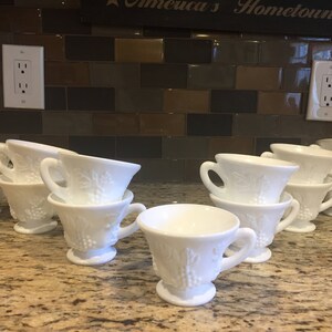 Milk Glass, 13 punch/tea cups-Indiana Glass Co, Colony Harvest,Grape pattern 1950&#39;s Excellent condition, great gift, wedding reception
