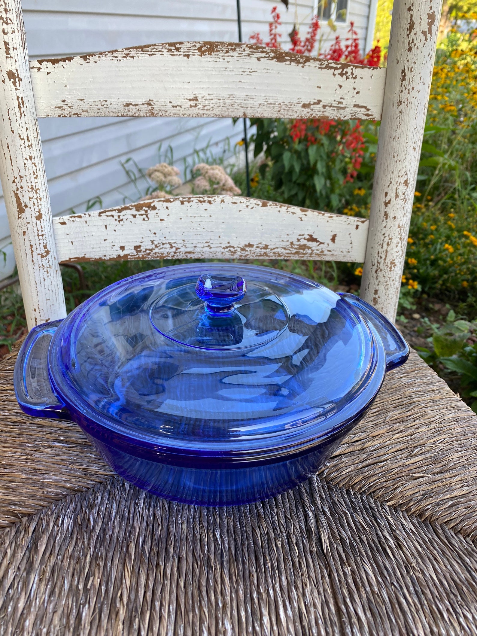 Vintage Anchor Hocking Blue 2 Quart Casserole Dish Covered Etsy