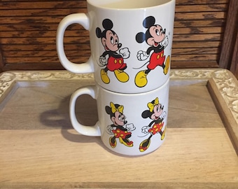 Disney Coffee mugs Mickey Mouse & Minnie Mouse VTG 1990's made in Korea set of 2 8 ounce coffe/tea mugs Disney Mugs,Good Gift Disney lover