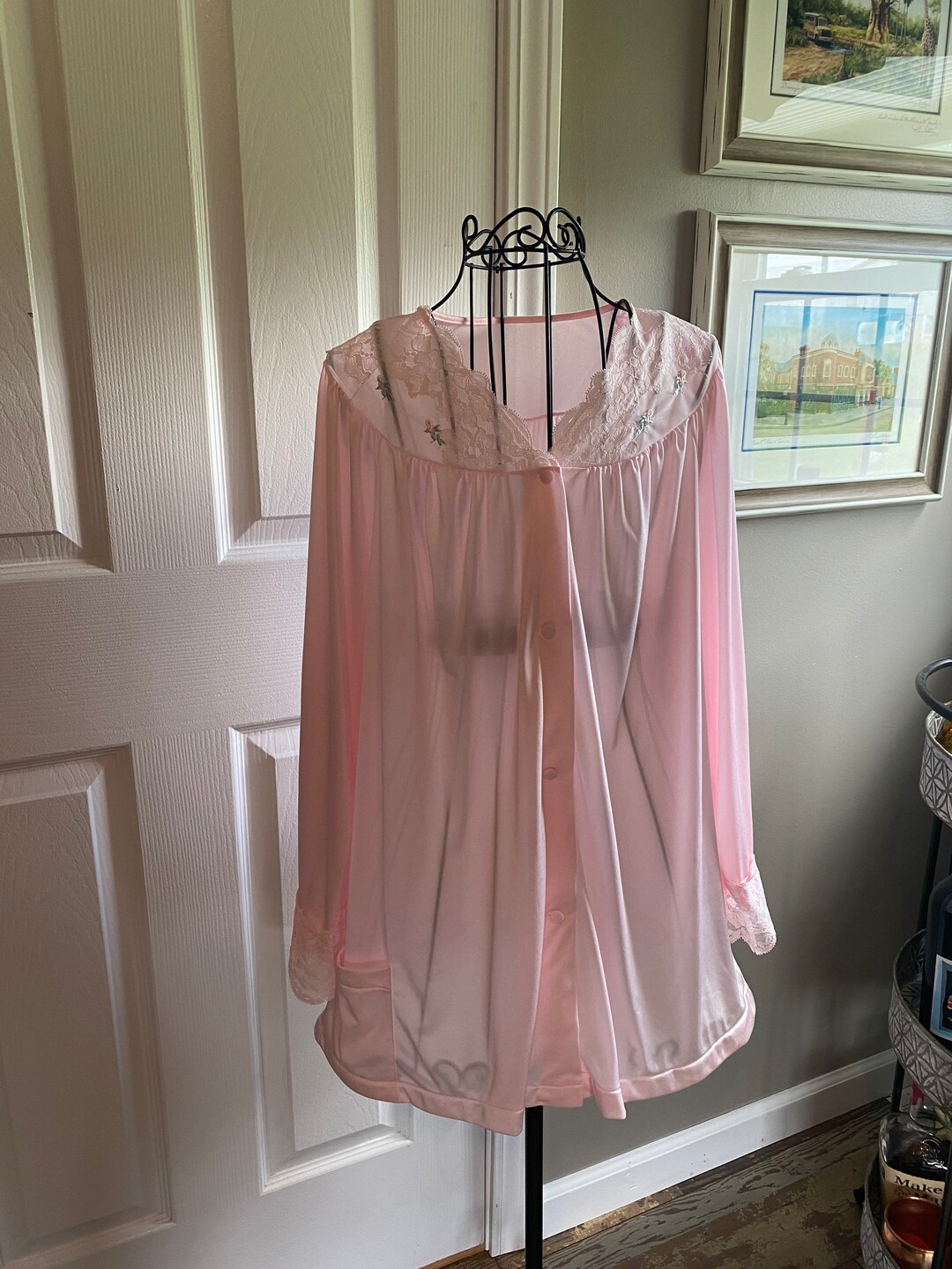 Pink Pajama Top & Pants, Pink Lace Pajama Set, Vintage Pjs From the ...