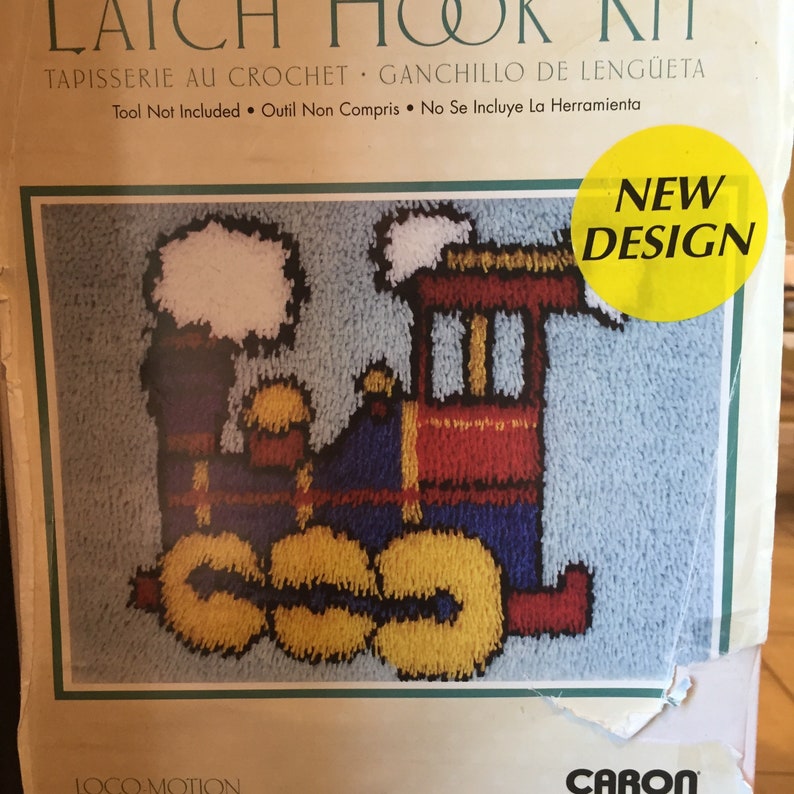 Loco Motion project for babychild room Latch Hook Kit Train Engine latch hook kit 19801990 hobby kit craft kit hooked rug kit
