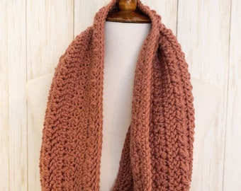 Handmade Dusty Rose Crochet Cowl Scarf, Warm Acrylic Scarf
