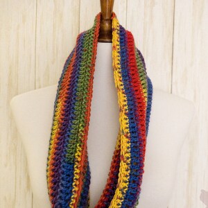 Rainbow Cowl Scarf, Colorful Rainbow Ombre Scarf, Bright Rainbow Circle Scarf, Rainbow Speckle Crochet Scarf