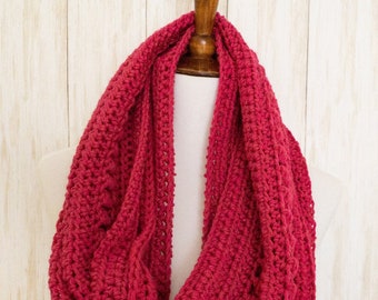 Handmade Crochet Hot Pink Infinity Scarf, Acrylic Cowl Neck Warmer