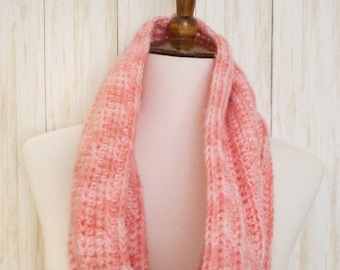 Handmade Coral Pink Crochet Cowl Scarf, Soft Winter Neck Warmer
