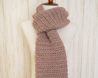 Handmade Crochet Pale Rose Pink Scarf with Tassels, Warm Long Scarf
