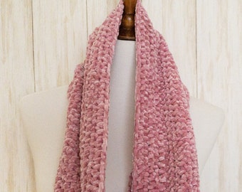 Pink Velvet Crochet Cowl Scarf, Winter Neck Warmer
