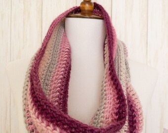 Handmade Pink Ombre Wool Silk Cowl Scarf, Warm Soft Winter Infinity Cowl