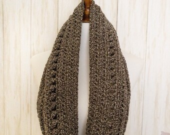 Crochet Brown Cowl Scarf, Brown Marled Cowl Scarf, Handmade Mocha Brown Scarf, Brown Crochet Scarf