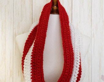 Candy Cane Cowl Scarf, Red and White Scarf with Sparkles, Red Striped Scarf, Crochet Red and White Scarf, Christmas Scarf