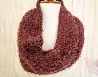 Handmade Dark Purple Plum Crochet Infinity Scarf, Warm Soft Winter Circle Scarf