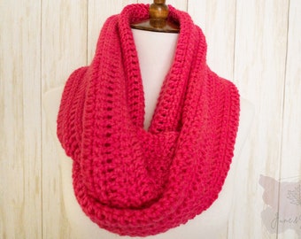 Handmade Pink Crochet Infinity Scarf, Bright Pink Acrylic Cowl