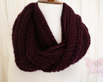 Dark Purple Infinity Scarf, Dark Purple Crochet Scarf, Purple Scarf, Chunky Purple Scarf, Circle Scarf, Winter Scarf