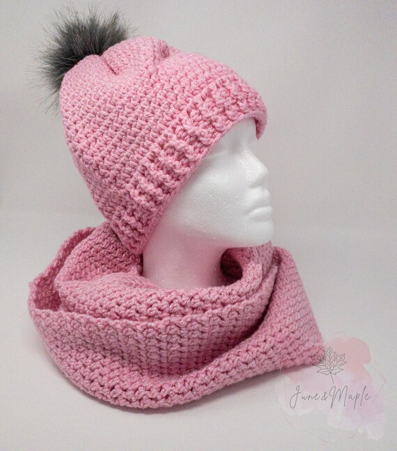 Pom Beanie Set Pink Hat 