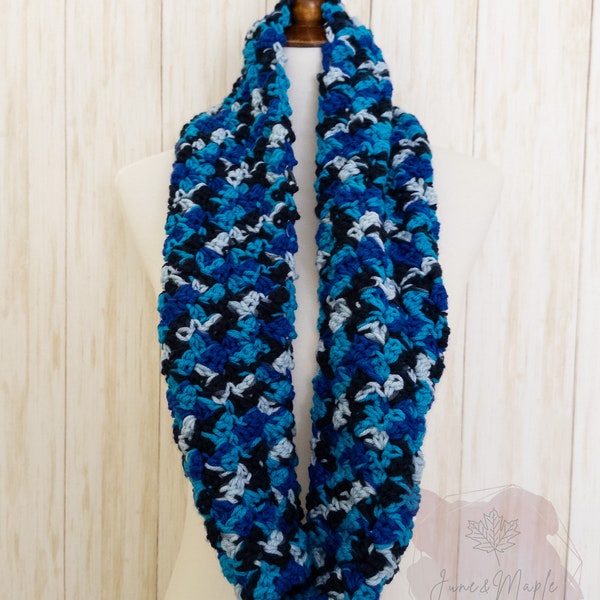 Blue Multi-Variegated Infinity Scarf, Handmade Blue Multi Scarf, Blue Multi Cozy Circle Scarf, Winter Scarf, Women's Scarf, Unisex Scarf