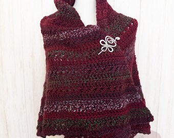 Maroon Swirl Crochet Shawl, Soft Burgundy Wrap, Handmade Shawl