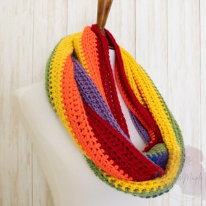 Rainbow Infinity Scarf, Colorful Rainbow Infinity Scarf, Rainbow Crochet Scarf, Bright Rainbow Scarf