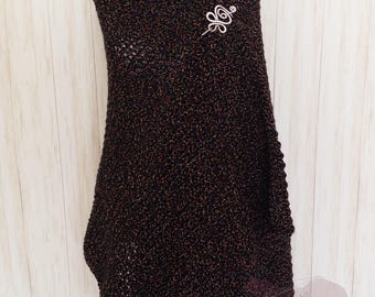 Black Multi Cosmic Crocheted Shawl, Handmade Jelly Bean Wrap, Soft Rectangle Wrap