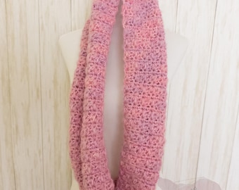 Handmade Pink Ombre Crochet Infinity Scarf, Soft Warm Winter Scarf