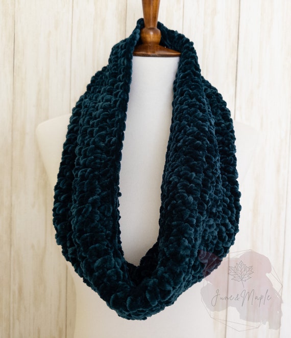 Velvet Teal Green Cowl Scarf, Teal Green Cowl Scarf, Crochet Teal