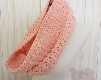 Handmade Pastel Pink Crochet Cowl Scarf, Soft Acrylic Neck Warmer