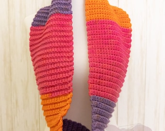 Pink Infinity Scarf, Orange and Purple Infinity Scarf, Infinity Scarf Crochet, Pink Infinity Scarf, Color Blocking Infinity Scarf