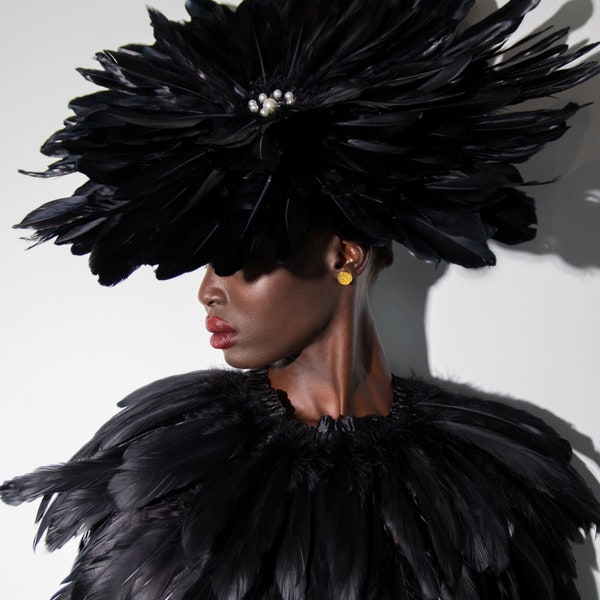 Bibi chapeau plat noir/chapeau à large bord/Derby hat/bijoux pour cheveux/derby du Kentucky/bibi/chapeau noir/chapeau à plumes/bibi plume