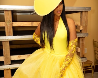 Yellow Flat Hat Fascinator/Wide brim hat/ Derby Hat/yellow hat/Kentucky derby/wide brim fascinator/ yellow fascinator/tea party/fascinate