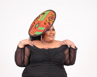 Bibi chapeau plat africain/Derby Hat/Derby du Kentucky/chapeau lavallière/bibi à large bord/tissu Kente/chapeau jaune/chapeau à bord large/tea party