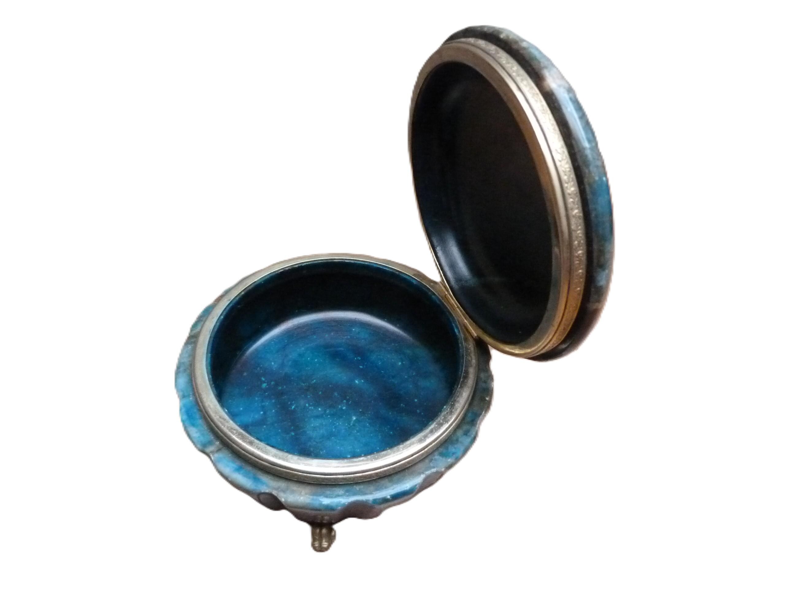 Vintage Alabaster Round Trinket Box Blue Figured Alabaster Marble ...