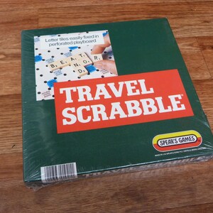 SEALED Vintage Travel Scrabble set peg tiles and board complete unplayed game by Spear&#39;s Games Handy travel word board game