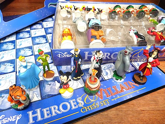 Vintage Disney Heroes and Villains Chess Set With Folding Board