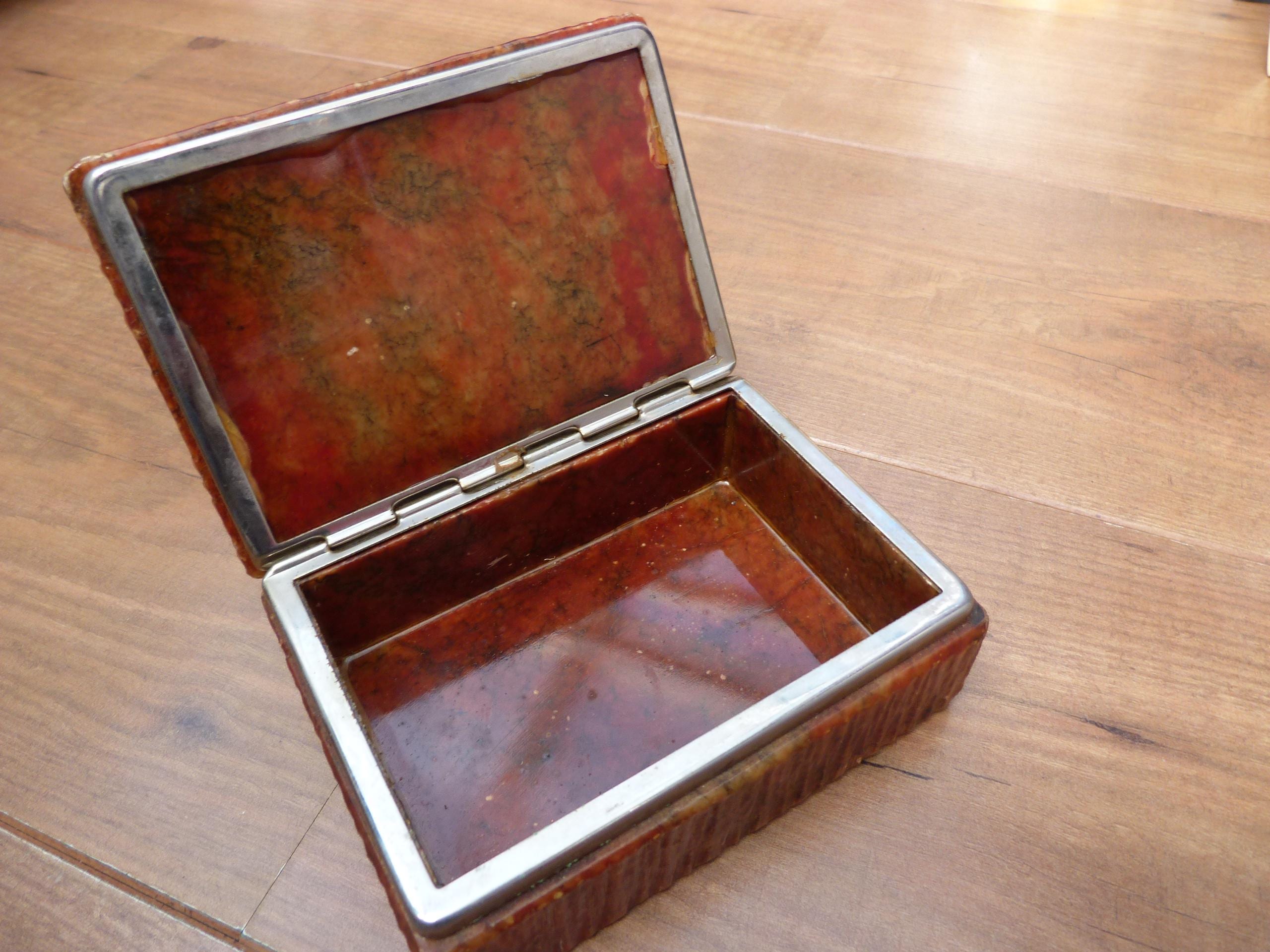 Vintage Alabaster Trinket Box Red Brown Figured Alabaster