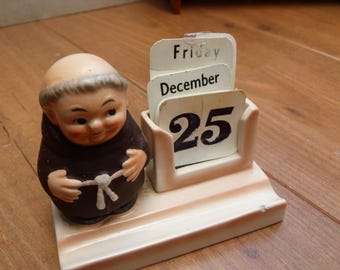 Goebel Hummel Monk Perpetual Calendar West Germany Porcelain Vintage Desk Calendar