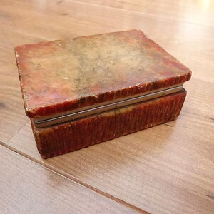 Vintage Alabaster Trinket Box Red Brown Figured Alabaster Hinged 5 1/4 Inch Stone Jewellery Box Made in Italy