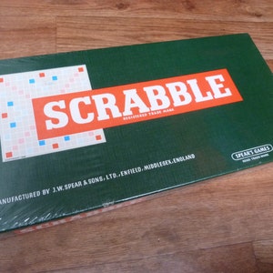 SEALED unplayed Vintage Scrabble set, complete original game by Spear&#39;s Games dated 1955. Made in England word board game