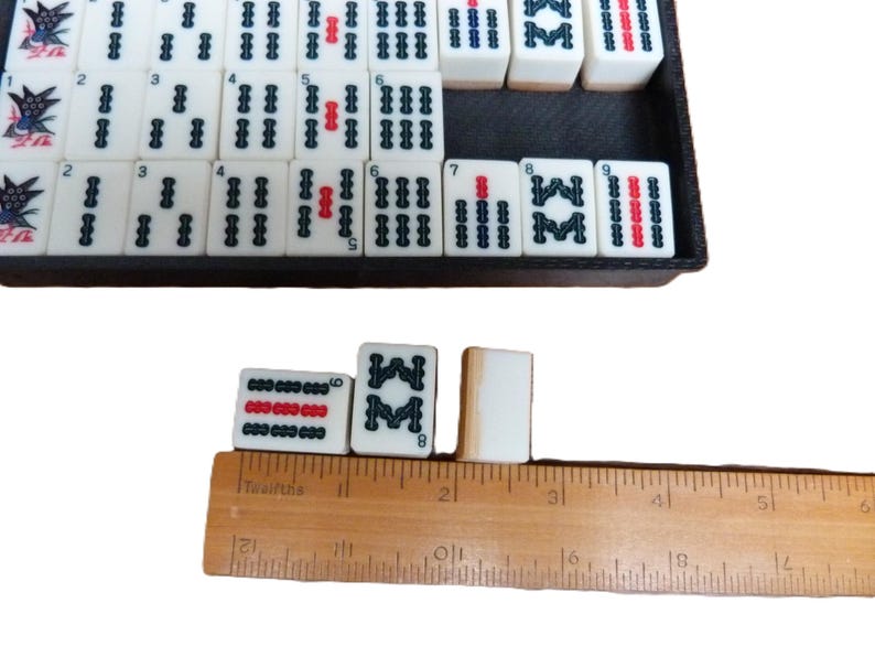 Ensemble de mahjong vintage 144 ou 152 carreaux avec jokers, pièces complètes en bambou, bâtons de score et dés, option scellée vintage portable des années 1970 image 8