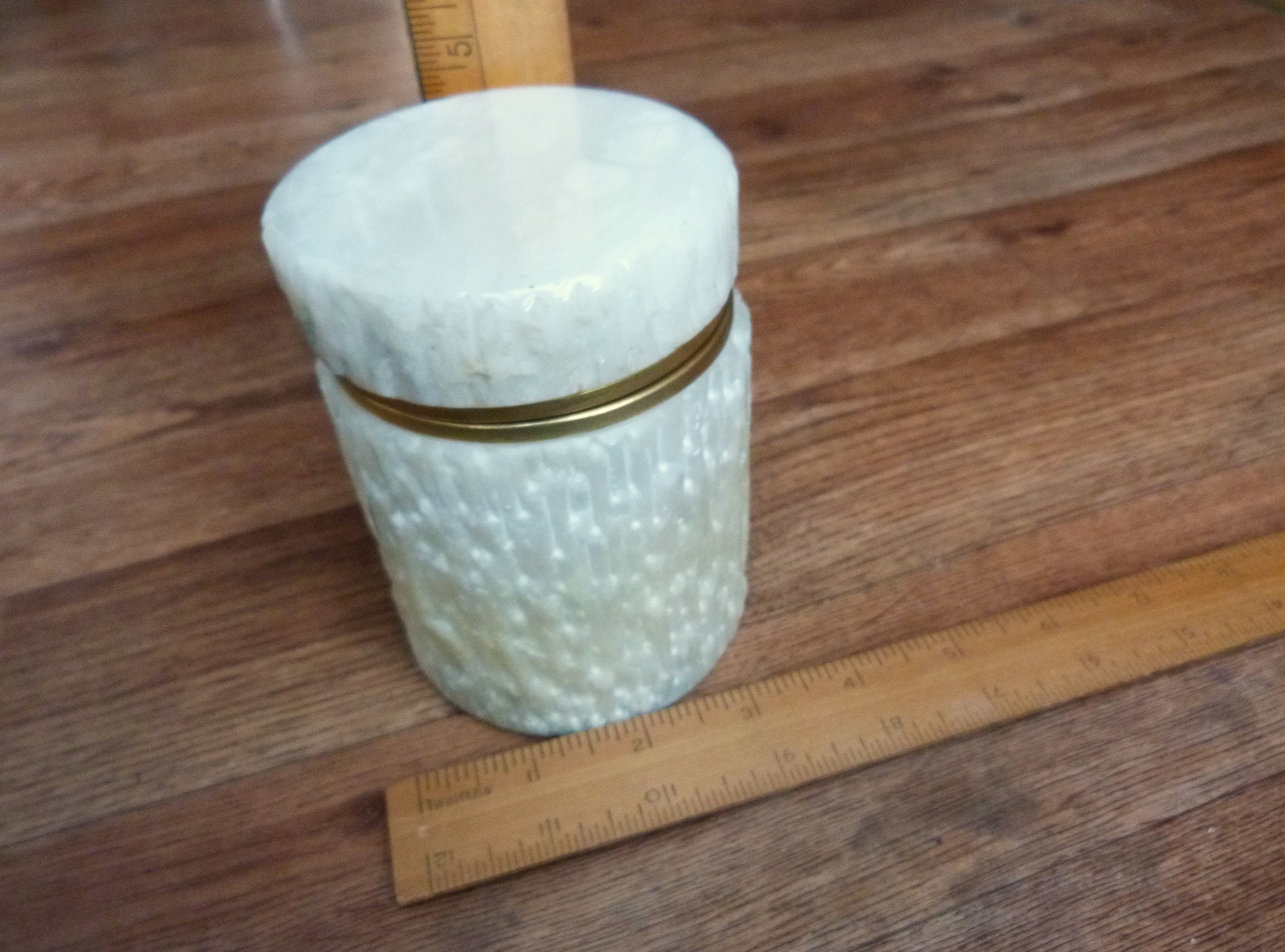 Vintage Alabaster Round Trinket Box Veined Pearlescent White Alabaster ...