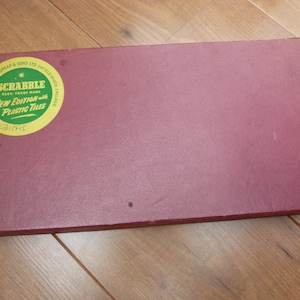 Vintage Early Scrabble set, complete original game with first plastic letters by Spear&#39;s Games dated 1955. Made in England word board game