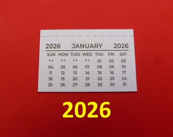Mini 2026 Calendar tab insert with sewn binding 12 page small calendar (less than 3 x 2 inches) Great for craft projects Pack of 2 - 20