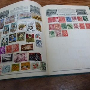 Vintage Errimar Globe Trotter Stamp Album with over 1,000 World Stamps Europe, French Colonies, Asia, Africa, Australasia