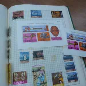 Vintage Stamp Album 4,000 World Stamps 1940s-1970s Many USA plus China Africa Australia Stuffed Album