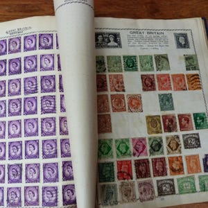 Vintage Stamp Album 1,400 World Stamps 1900s-1950s Americas Africa Europe Asia 330+ pages Triumph Stamp Album