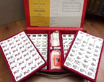 Vintage Mahjong Set with 144 or 152 Pieces with Jokers, Complete in Carry Case with Counting Sticks, Wind Direction and Dice 1970s