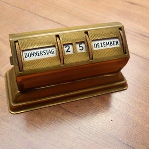 Vintage GERMAN Perpetual Calendar Desk Calendar Brass/Gold Colour Burnished Metal 1940s Made in England