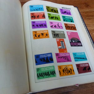Vintage Stamp Album 1,700 World Stamps 1940s-1970s Europe Africa Americas Asia Qatar