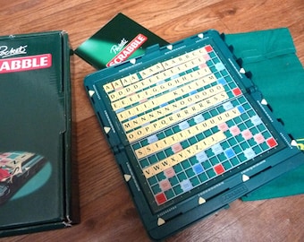 Vintage UNPLAYED Pocket Scrabble Magnetic set hard plastic folding case complete game by Mattel in Box Handy travel word board game